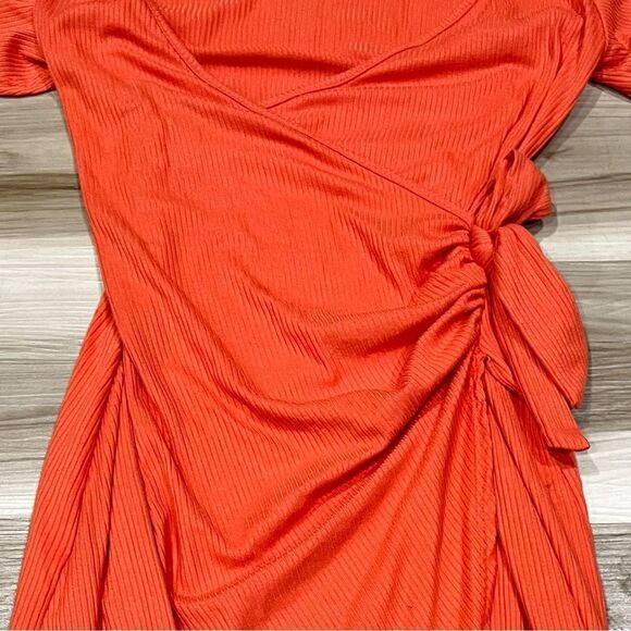 See You Monday Orange Wrap Dress Women’s Medium - Picture 2 of 5